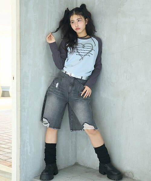 Lovetoxic / ラブトキシック ショート・ハーフ・半端丈パンツ | 【LTXC】タックハーフデニムパンツ（グレー）