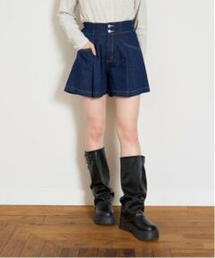 Lovetoxic / ラブトキシック ショート・ハーフ・半端丈パンツ | 美脚見えタックフレアデニムキュロット