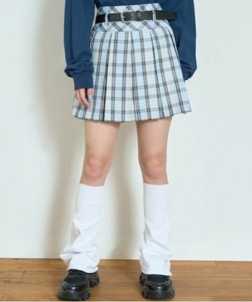 Lovetoxic / ラブトキシック ショート・ハーフ・半端丈パンツ | 【GOODPRICE】ベルト付チェックプリーツスカ-ト（サックス）