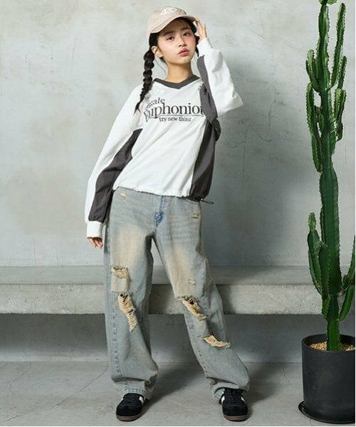 Lovetoxic / ラブトキシック その他パンツ | 【LTXC】バレルレッグダメージデニム（サックス）