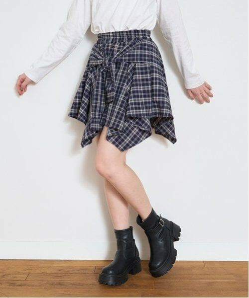 Lovetoxic / ラブトキシック ショート・ハーフ・半端丈パンツ | 【LTXC】チェック巻き風キュロット（紺）