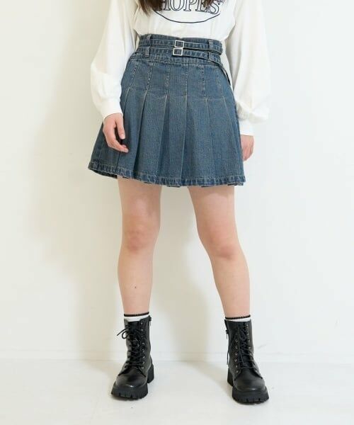 Lovetoxic / ラブトキシック ショート・ハーフ・半端丈パンツ | 【LTXC】Wベルトデニムプリーツスカート（紺）