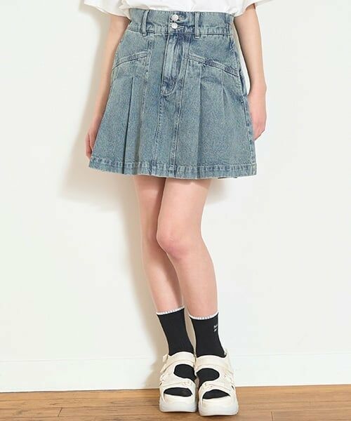 Lovetoxic / ラブトキシック ショート・ハーフ・半端丈パンツ | 美脚見えデニムプリーツスカート（ブルー）