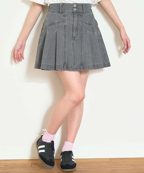 Lovetoxic / ラブトキシック ショート・ハーフ・半端丈パンツ | 美脚見えデニムプリーツスカート（グレー）