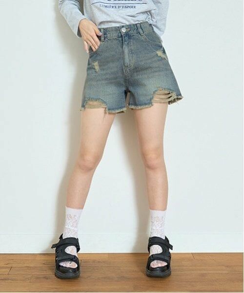Lovetoxic / ラブトキシック ショート・ハーフ・半端丈パンツ | 【LTXC】ダメージデニムショートパンツ（紺）