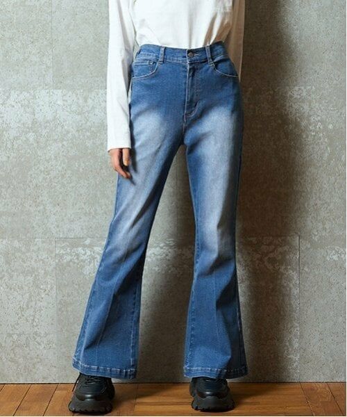 Lovetoxic / ラブトキシック その他パンツ | 【ベーシック】デニム・ツイルフレアパンツ（ブルー）