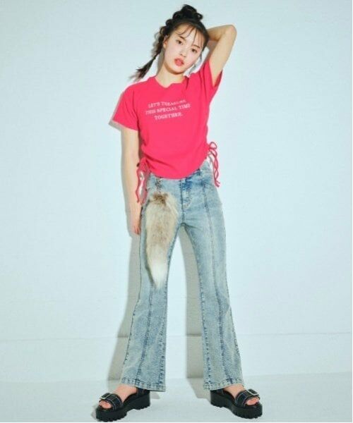 Lovetoxic / ラブトキシック その他パンツ | 【接触冷感/ひんやり】スタイルアップフレアデニム（サックス）