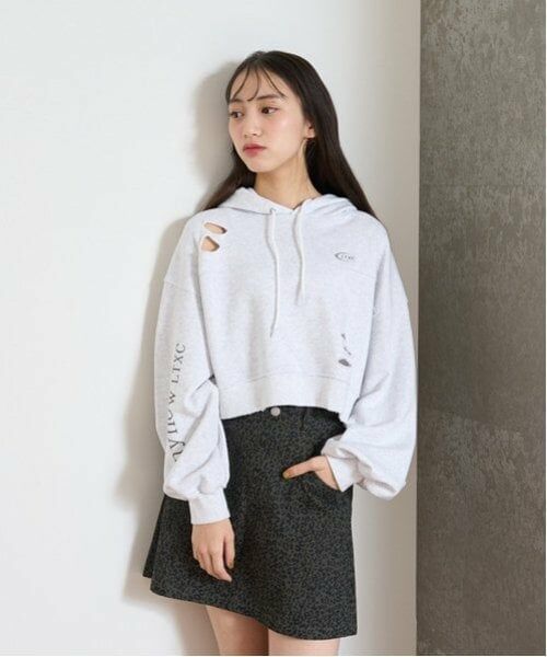 Lovetoxic / ラブトキシック パーカー | 【LTXC】ダメージクロップドパーカ（シロ杢）