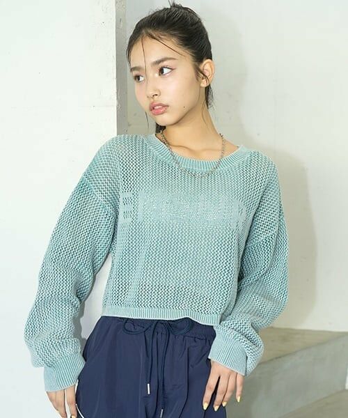 Lovetoxic / ラブトキシック ニット・セーター | 【LTXC】【綿100％】ピグメントメッシュニット（エメラルド グリーン）