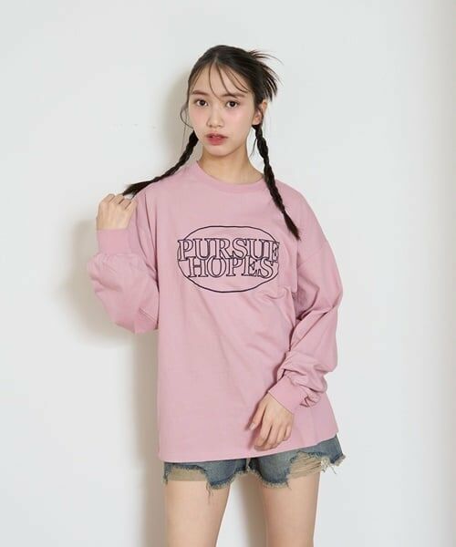 Lovetoxic / ラブトキシック Tシャツ | 【GOODPRICE】サークル刺繍長袖Tシャツ（ピンク）
