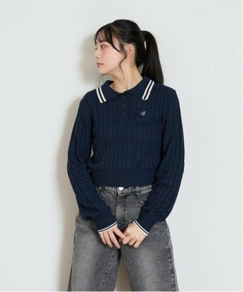 Lovetoxic / ラブトキシック ニット・セーター | クロップドポロニット（紺）