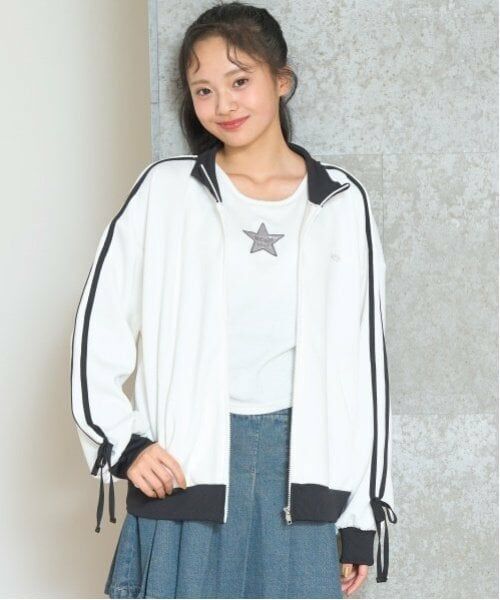 Lovetoxic / ラブトキシック カーディガン・ボレロ | 【Lovetoxic×PINK-latte 共同企画】ラインリボントラックジャケット（オフ ホワイト）