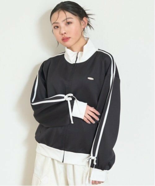 Lovetoxic / ラブトキシック カーディガン・ボレロ | 【Lovetoxic×PINK-latte 共同企画】ラインリボントラックジャケット（黒）