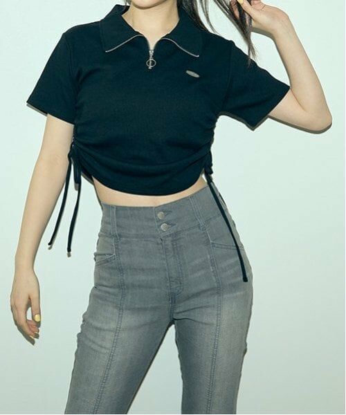 Lovetoxic / ラブトキシック ポロシャツ | ハーフジップドロストT（黒）