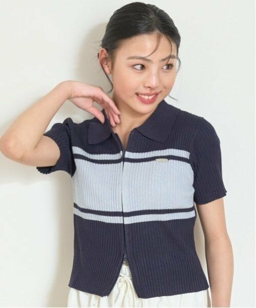 Lovetoxic / ラブトキシック ニット・セーター | 【アラエル】半袖ジップニット（紺）