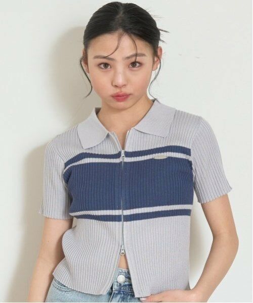 Lovetoxic / ラブトキシック ニット・セーター | 【アラエル】半袖ジップニット（グレー）