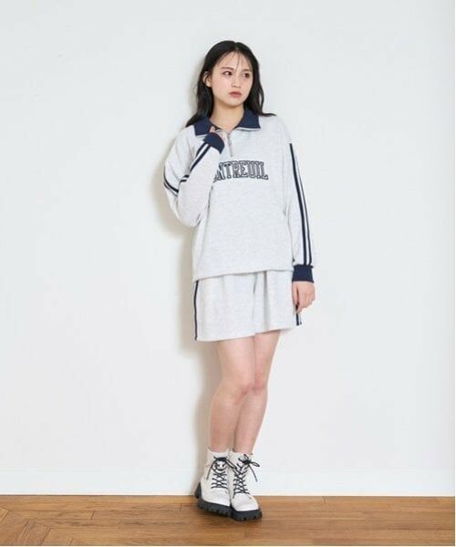 Lovetoxic / ラブトキシック スウェット | 【LTXC】ハーフジップ セットアップ（シロ杢）