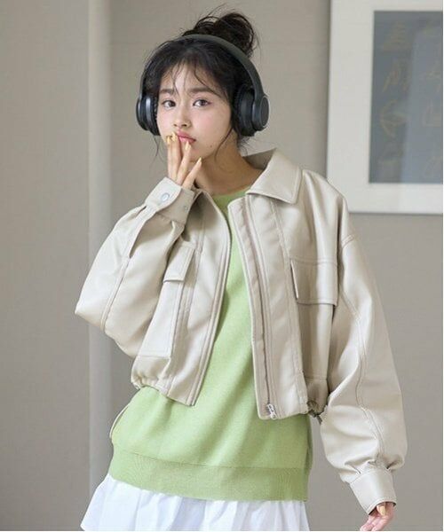 Lovetoxic / ラブトキシック ブルゾン | 合皮ショートブルゾン（アイボリー）