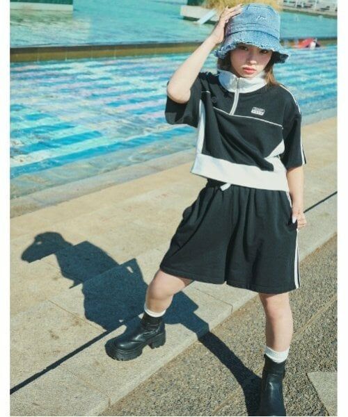 Lovetoxic / ラブトキシック ショート・ハーフ・半端丈パンツ | 【LTXC】【吸水速乾/さらさら】ハーフジップ セットアップ（黒）