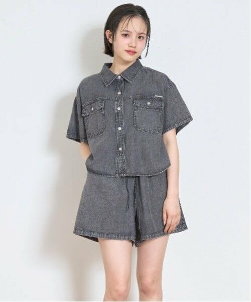 Lovetoxic / ラブトキシック シャツ・ブラウス | 【綿100％】デニムシャツセットアップ（グレー）