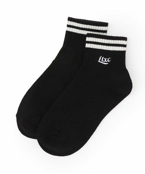 Lovetoxic / ラブトキシック ソックス | 【抗菌防臭】ライン刺繍ロゴくるぶし丈ソックス（黒）