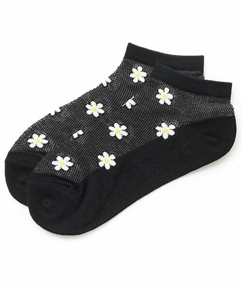 Lovetoxic / ラブトキシック ソックス | フラワーメッシュスニーカー丈ソックス（黒）