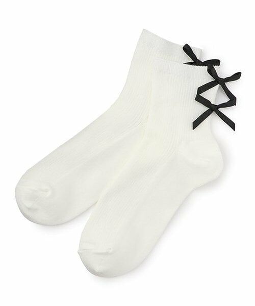 Lovetoxic / ラブトキシック ソックス | リボンつきリブクルーソックス（オフ ホワイト）