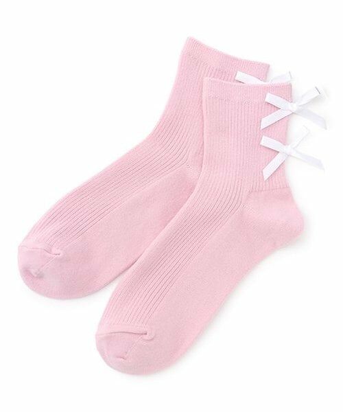 Lovetoxic / ラブトキシック ソックス | リボンつきリブクルーソックス（ピンク）