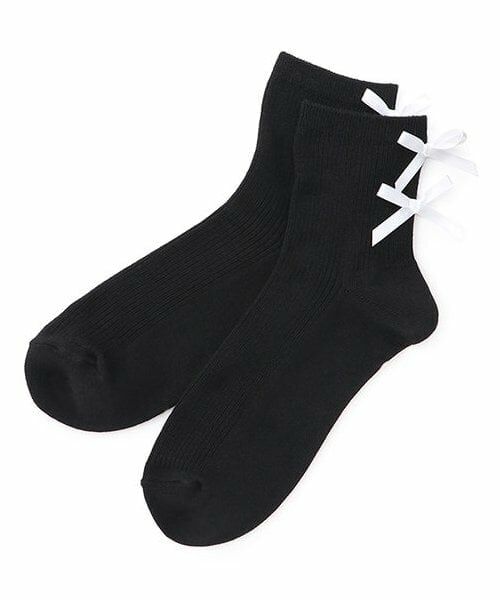 Lovetoxic / ラブトキシック ソックス | リボンつきリブクルーソックス（黒）