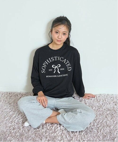 Lovetoxic / ラブトキシック ルームウェア | 【ルームウェア/パジャマ】ハート柄やわらかニットシャツ＆パンツセット（黒）