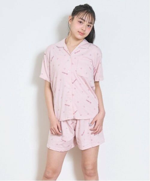 Lovetoxic / ラブトキシック ルームウェア | 【ルームウェア/パジャマ】ハートロゴ柄やわらか半袖ニットシャツ＆ショートパンツセット（ピンク）