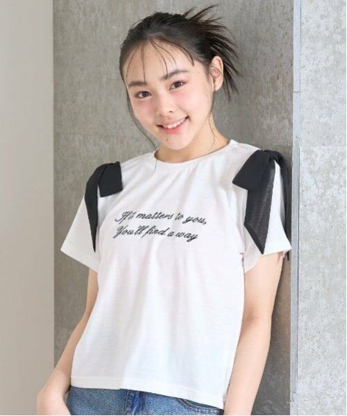 Lovetoxic / ラブトキシック Tシャツ | 肩リボン半袖Tシャツ（オフ ホワイト）