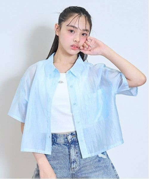 Lovetoxic / ラブトキシック シャツ・ブラウス | 【接触冷感/ひんやり】半袖シアーシャツ（サックス）