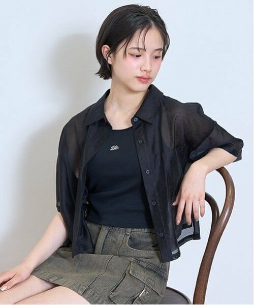 Lovetoxic / ラブトキシック シャツ・ブラウス | 【接触冷感/ひんやり】半袖シアーシャツ（黒）