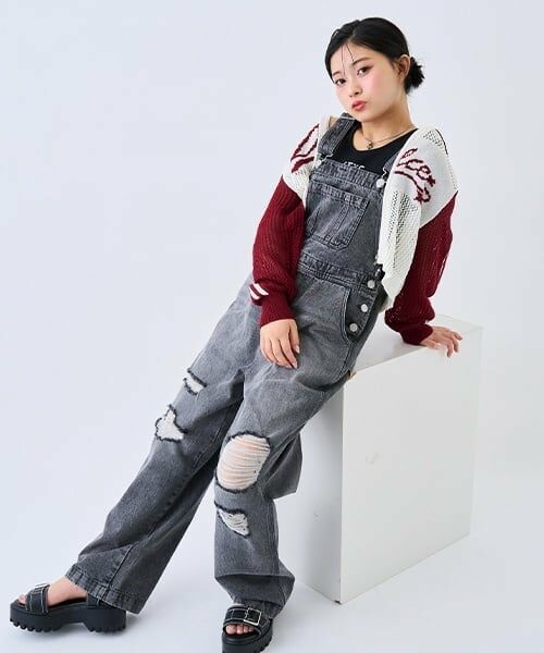 Lovetoxic / ラブトキシック サロペット・オールインワン | 【GOODPRICE】【ベーシック】デニムオーバーオール（グレー）