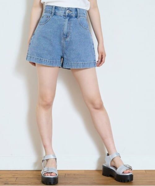 Lovetoxic / ラブトキシック ショート・ハーフ・半端丈パンツ | 【GOODPRICE】【綿100％】プレートロゴデニムショートパンツ（ブルー）