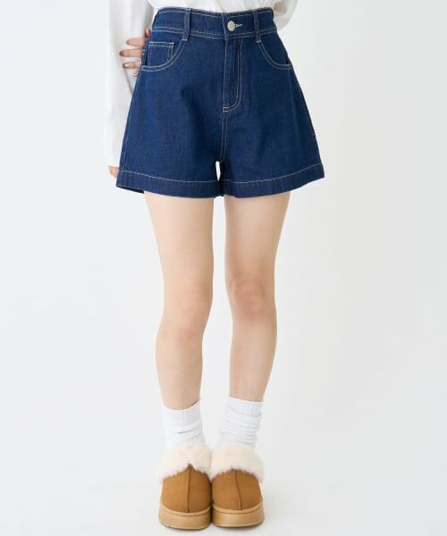 Lovetoxic / ラブトキシック ショート・ハーフ・半端丈パンツ | 【GOODPRICE】【綿100％】プレートロゴデニムショートパンツ（インク ブルー）
