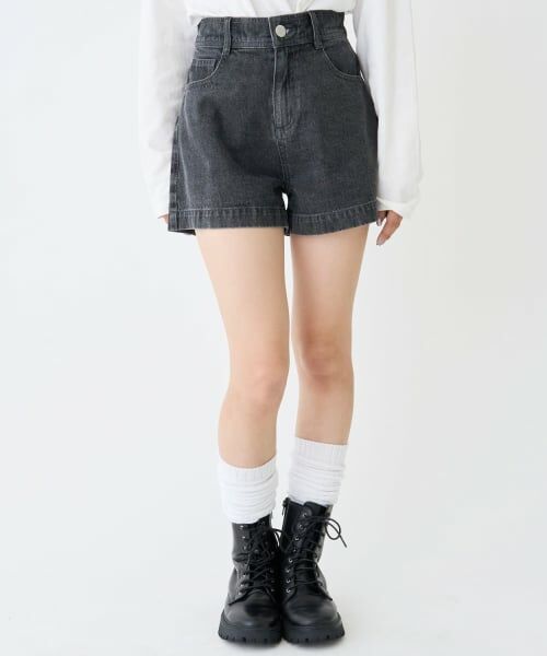 Lovetoxic / ラブトキシック ショート・ハーフ・半端丈パンツ | 【GOODPRICE】【綿100％】プレートロゴデニムショートパンツ（黒）