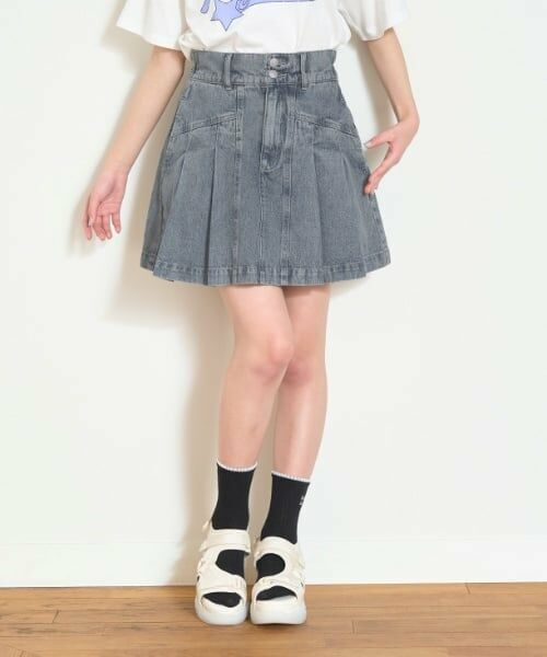 Lovetoxic / ラブトキシック ショート・ハーフ・半端丈パンツ | 美脚見えデニムプリーツスカパン（ブルー）