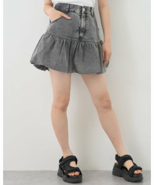 Lovetoxic / ラブトキシック ショート・ハーフ・半端丈パンツ | デニムバルーンスカート（グレー）