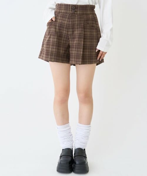 Lovetoxic / ラブトキシック ショート・ハーフ・半端丈パンツ | 【起毛】美脚見えタックフレアキュロット（茶）
