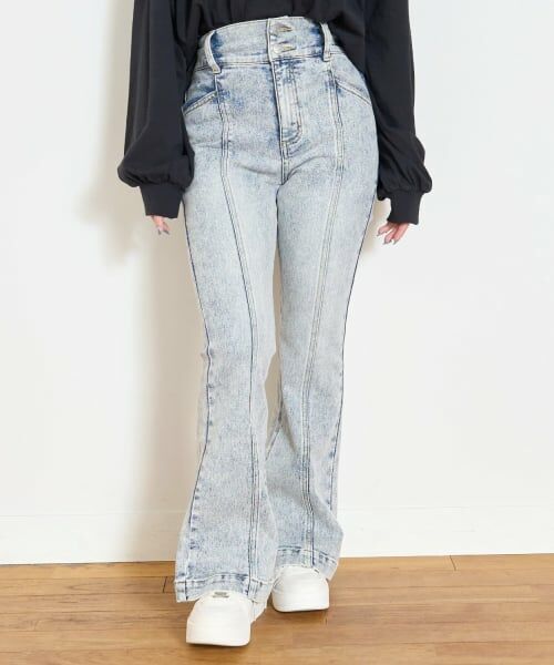 Lovetoxic / ラブトキシック その他パンツ | 【起毛】【ストレッチ】スタイルアップフレアデニム（サックス）