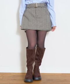 Lovetoxic / ラブトキシック ショート・ハーフ・半端丈パンツ | ベルトつきヘリンボ-ンペプラムスカパン