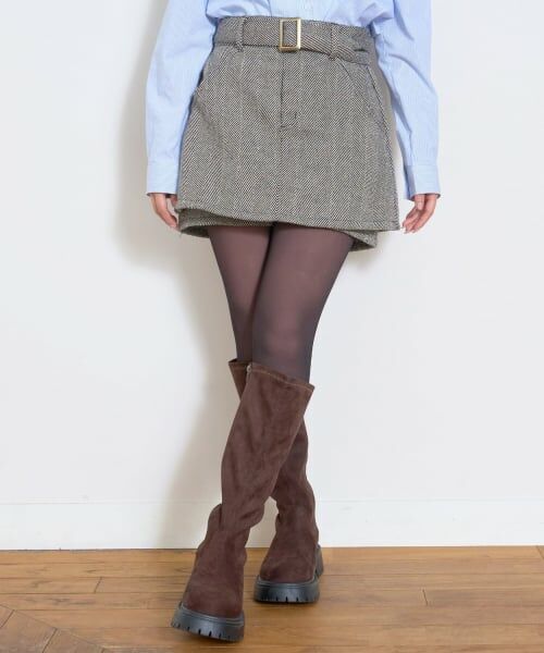 Lovetoxic / ラブトキシック ショート・ハーフ・半端丈パンツ | ベルトつきヘリンボ-ンペプラムスカパン | 詳細4