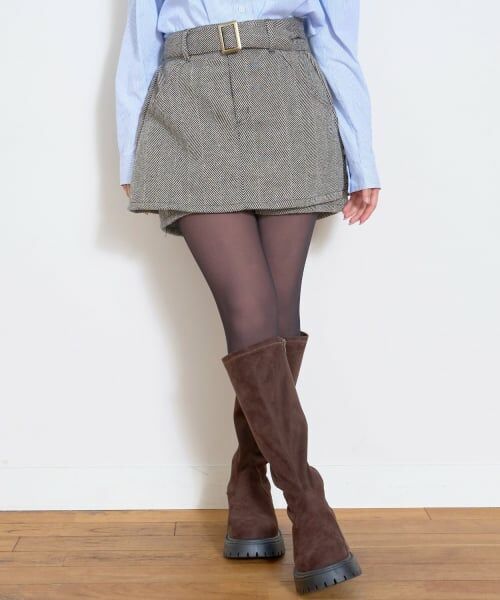 Lovetoxic / ラブトキシック ショート・ハーフ・半端丈パンツ | ベルトつきヘリンボ-ンペプラムスカパン | 詳細6