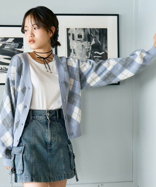 Lovetoxic / ラブトキシック カーディガン・ボレロ | アーガイルニットTシャツSET（サックス）