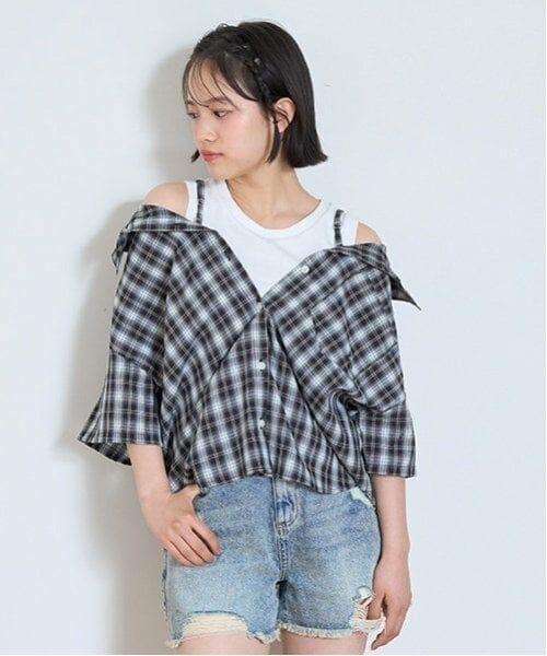 Lovetoxic / ラブトキシック シャツ・ブラウス | 2WAYチェックシャツセット（黒）