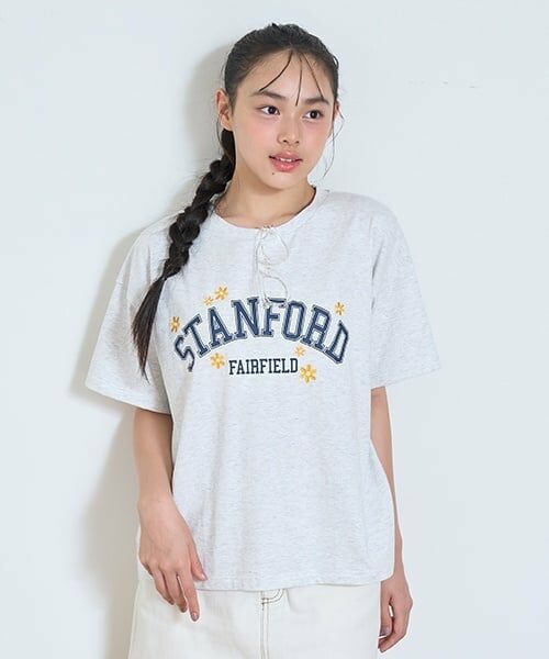 Lovetoxic / ラブトキシック Tシャツ | 【GOODPRICE】【綿100％】フラワーカレッジTシャツ（シロ杢）