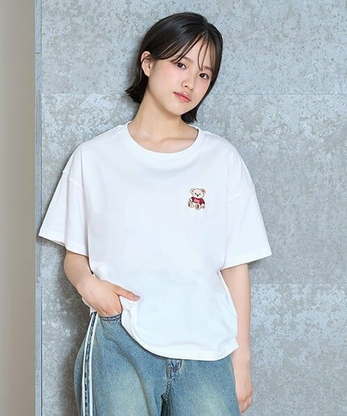 Lovetoxic / ラブトキシック Tシャツ | 【GOODPRICE】【綿100％】ベアー刺しゅうTシャツ（オフ ホワイト）