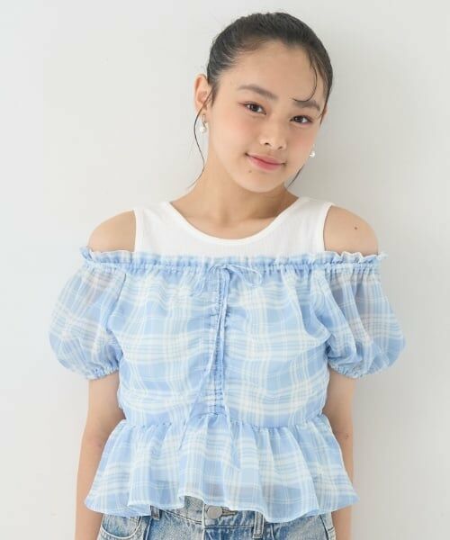 Lovetoxic / ラブトキシック シャツ・ブラウス | チェックオフショルインナーセット（サックス）